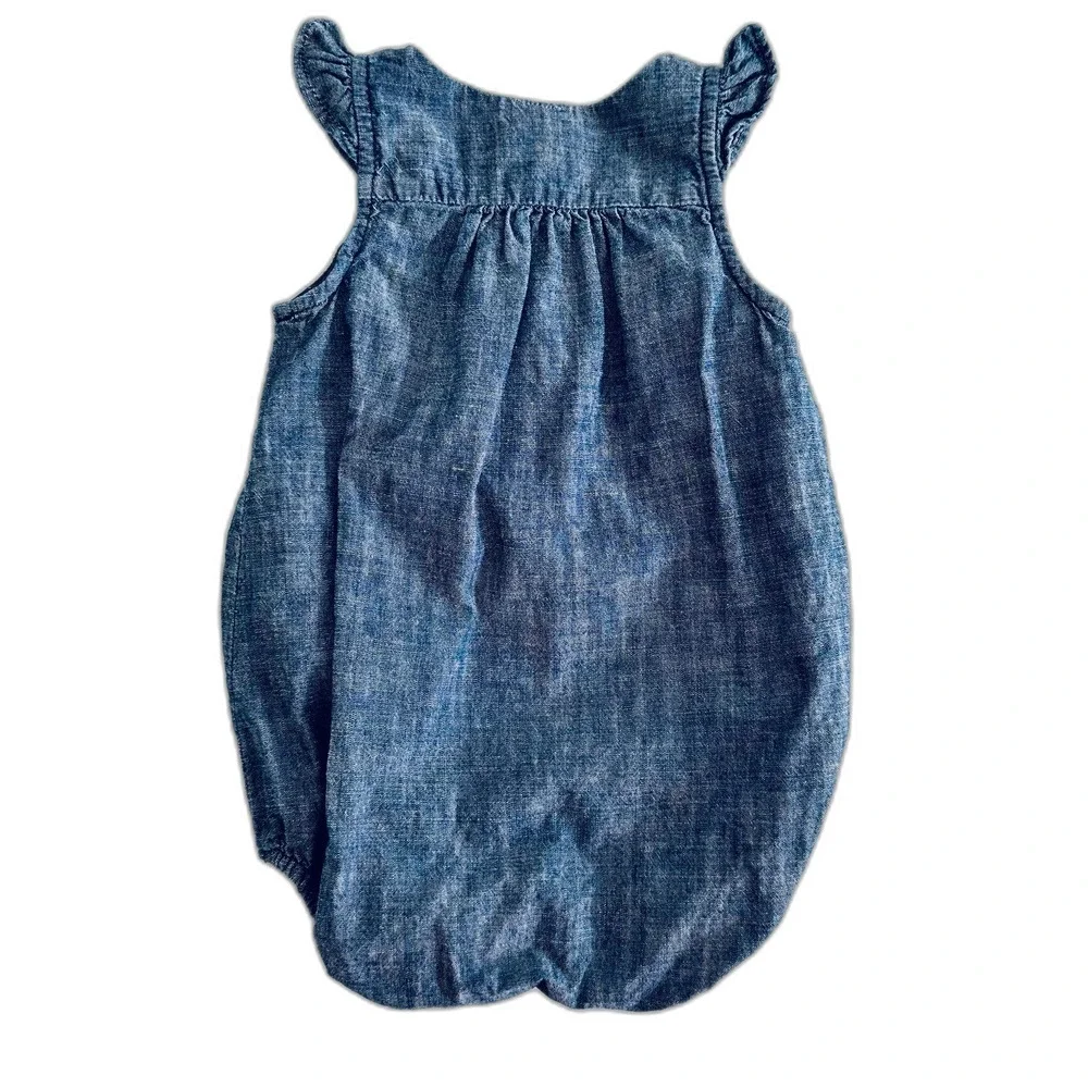 GAP Baby Girl 3-6M Chambray Denim Romper Bubble Suit 100% Cotton BabyGap 1969
